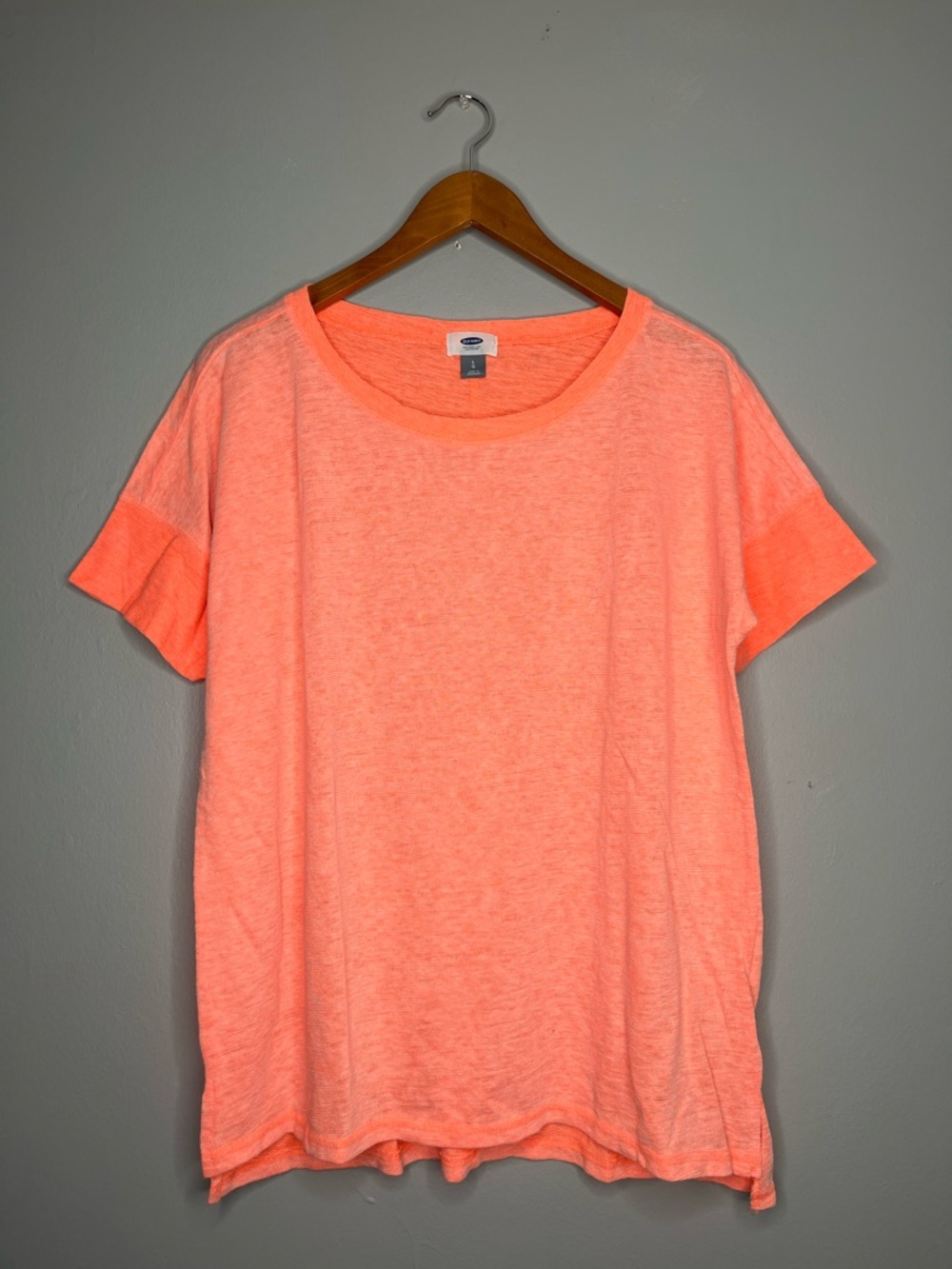 Old Navy Neon Coral Short Sleeve Linen-Look Cotton Blend Tee